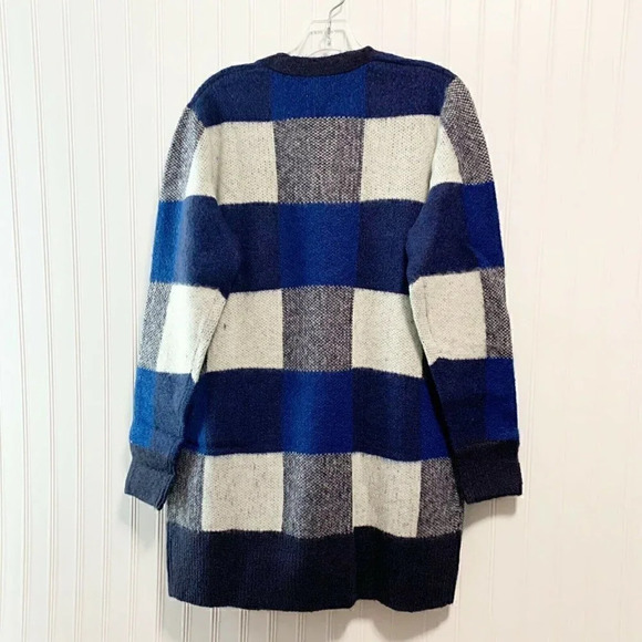 Lucky Brand Size M Blue Buffalo Check Open Front Long Cardigan Sweater NEW! - Picture 8 of 8